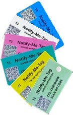 Notify Me Tag displayed front highlighting instructions and QR code for easy scan when lost item is found.