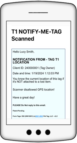 Notify-Me-Tag owner's view of actual email received from a Notify-Me-Tag scan.